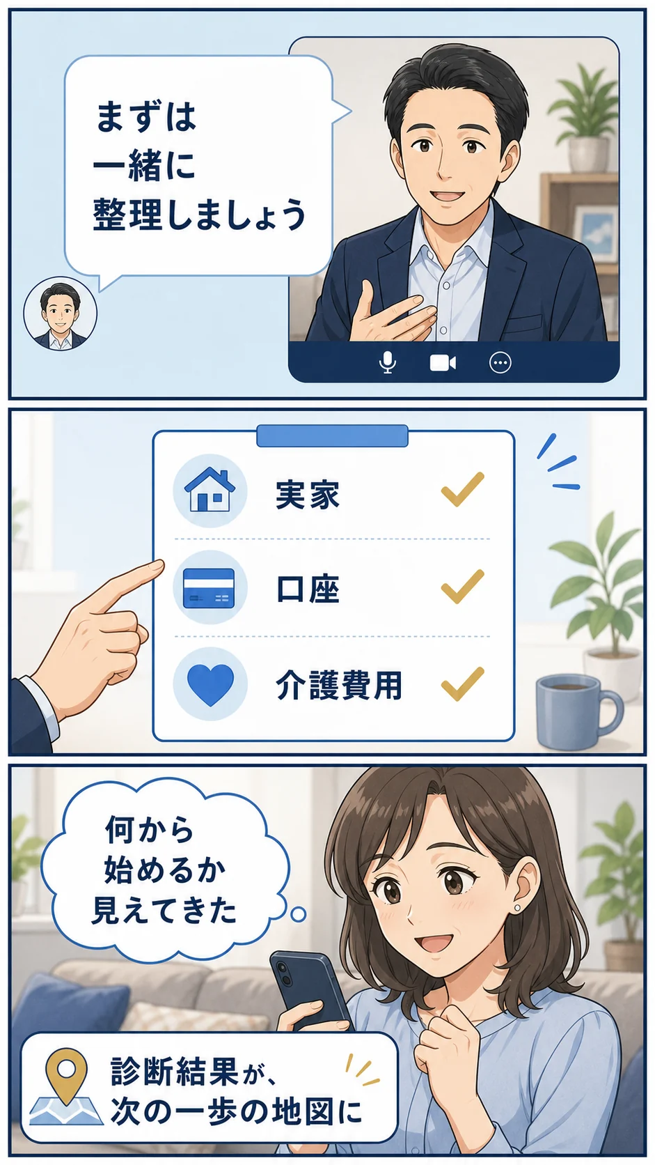 担当FPが診断結果をもとに次の一歩を一緒に整理する漫画