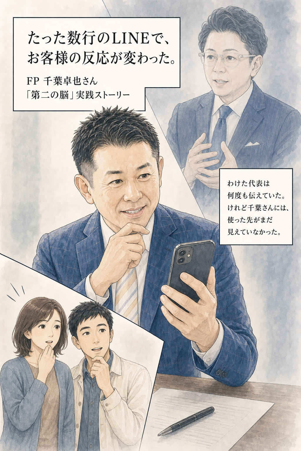 漫画 1/30：たった数行のLINEでお客様の反応が変わった千葉さんの第二の脳実践ストーリー表紙