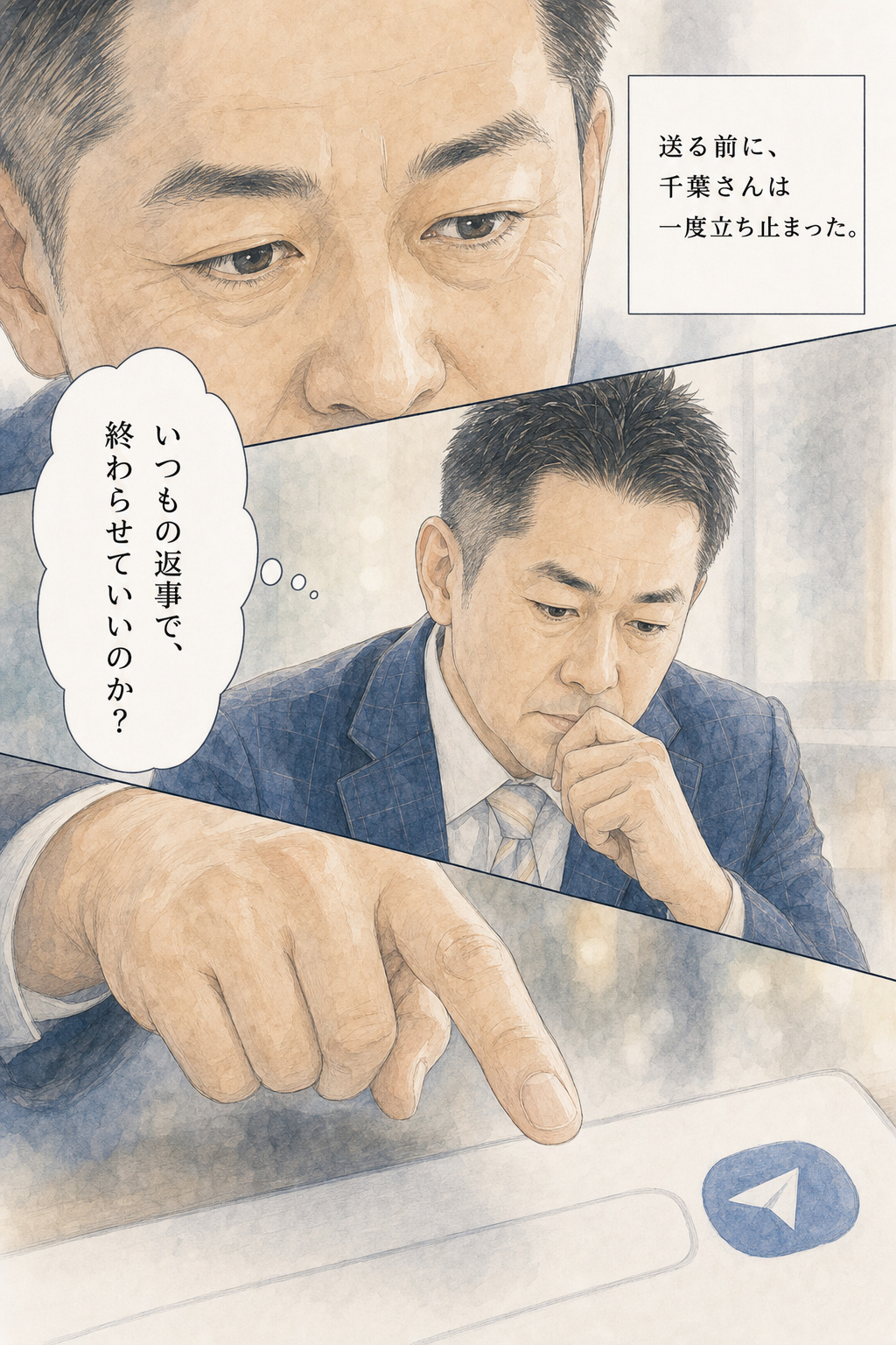 漫画 5/30：いつもの返事を送る前に一度立ち止まる千葉さん
