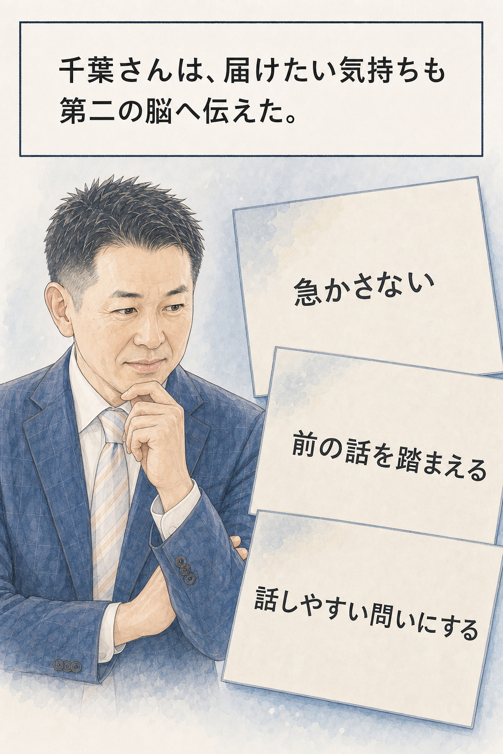 漫画 10/30：急かさず、前の話を踏まえ、話しやすい問いにしたいと第二の脳へ伝える千葉さん