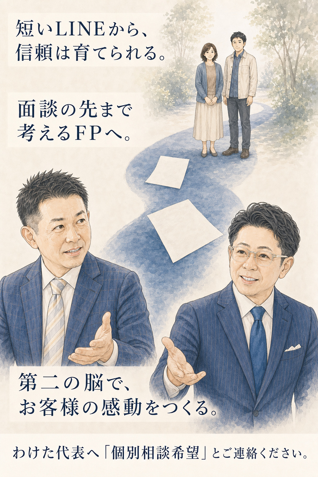 漫画 30/30：短いLINEから面談後の提案まで、第二の脳でお客様の感動をつくるFPへ進む最終ページ